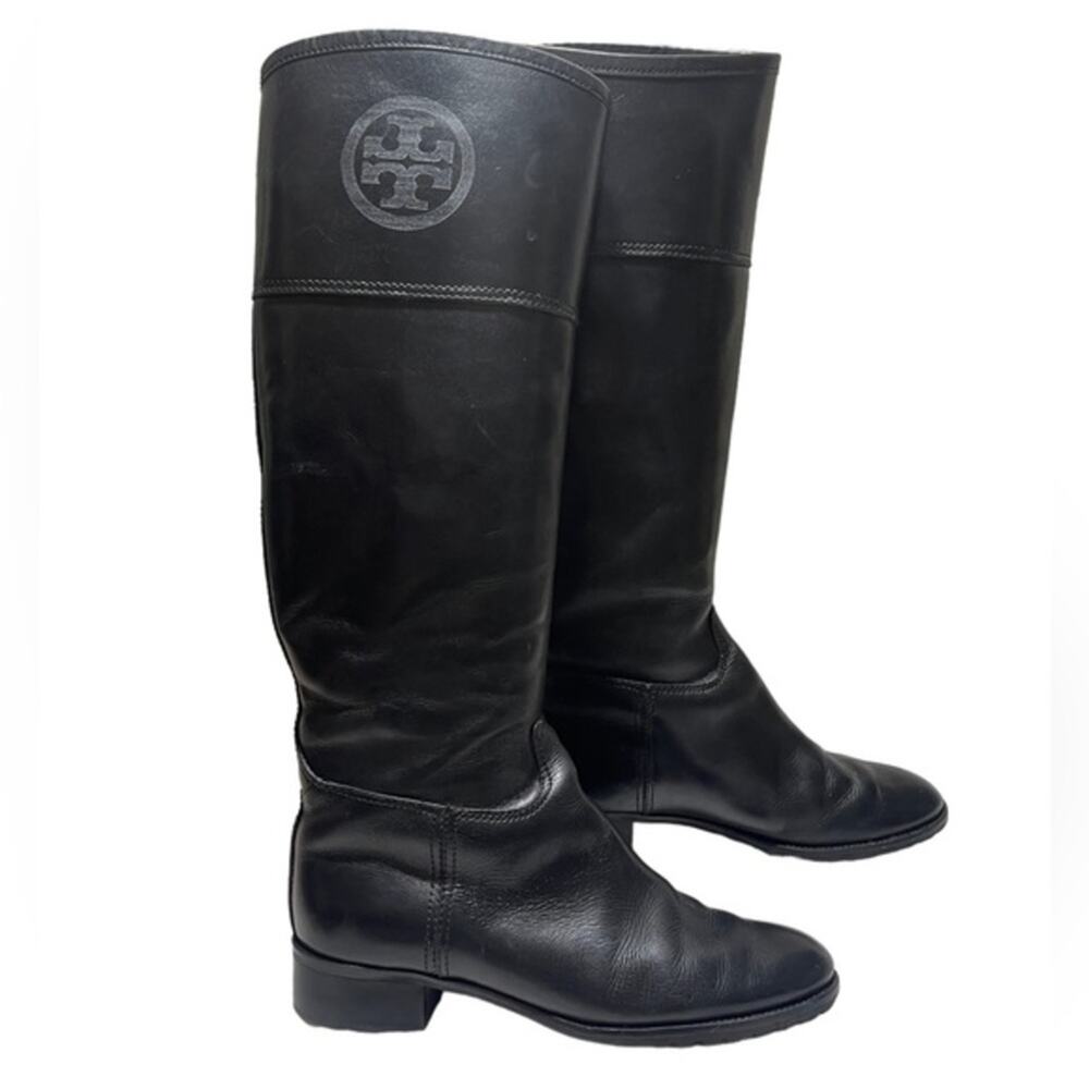 Tory Burch Tall High Black Leather Riding Boots Size 8